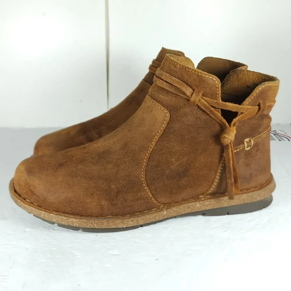 Born Women's Tarkiin US 11 Brown Distressed Suede Side Zip Ankle Boots Booties